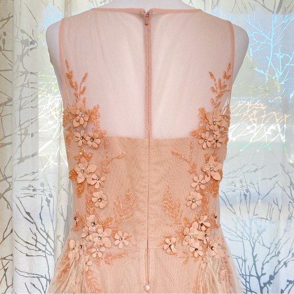 RICKIE FREEMAN TERI JON pink beading sequins feather flower tulle maxi dress - Picture 8 of 13